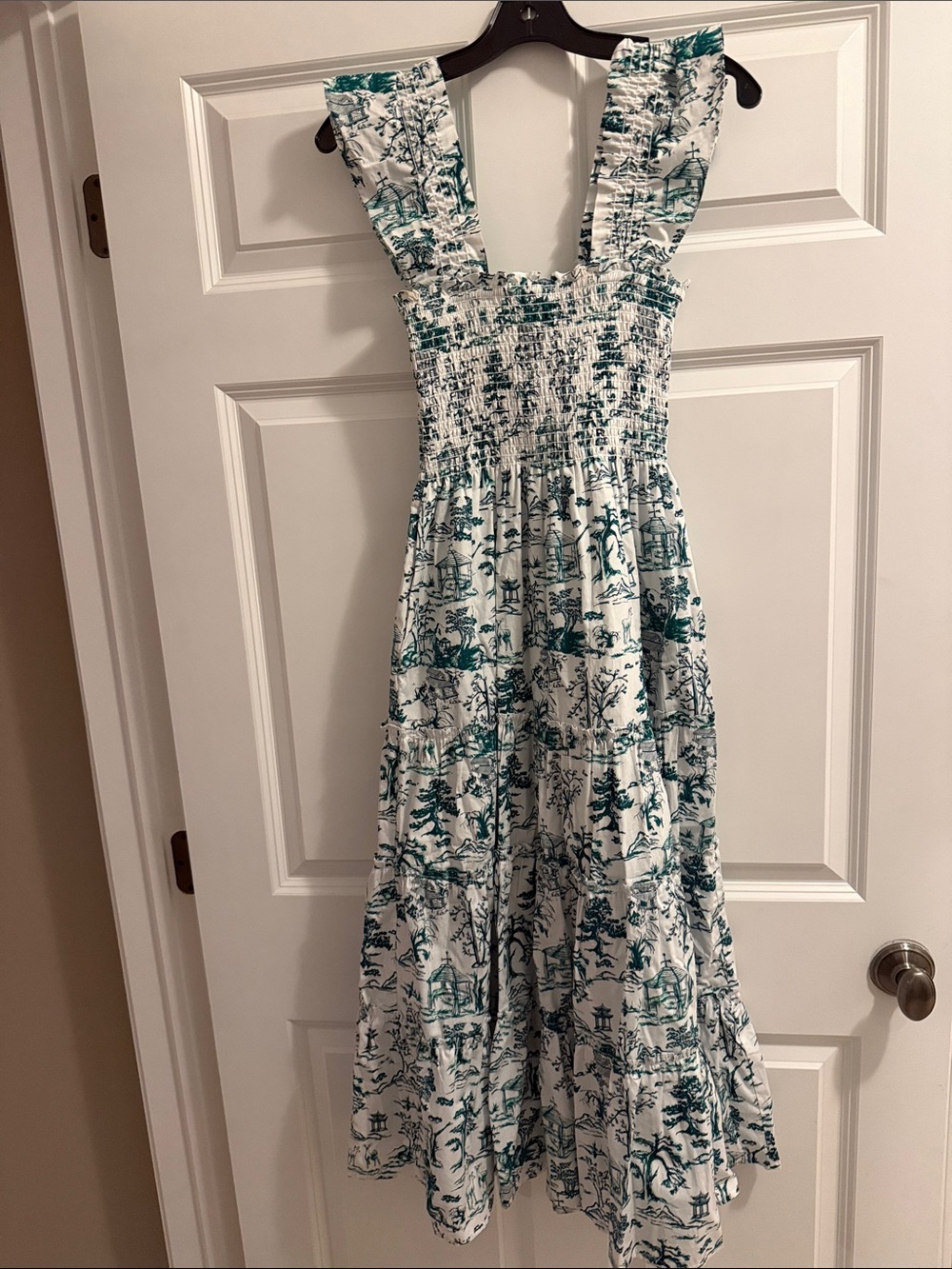 Aqua White Maxi Dress with Teal Scenic Print